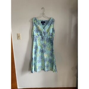 Linen Midi Women's Dress. Size 12 Floral Faux Wrap Minimalist Catherine Stewart